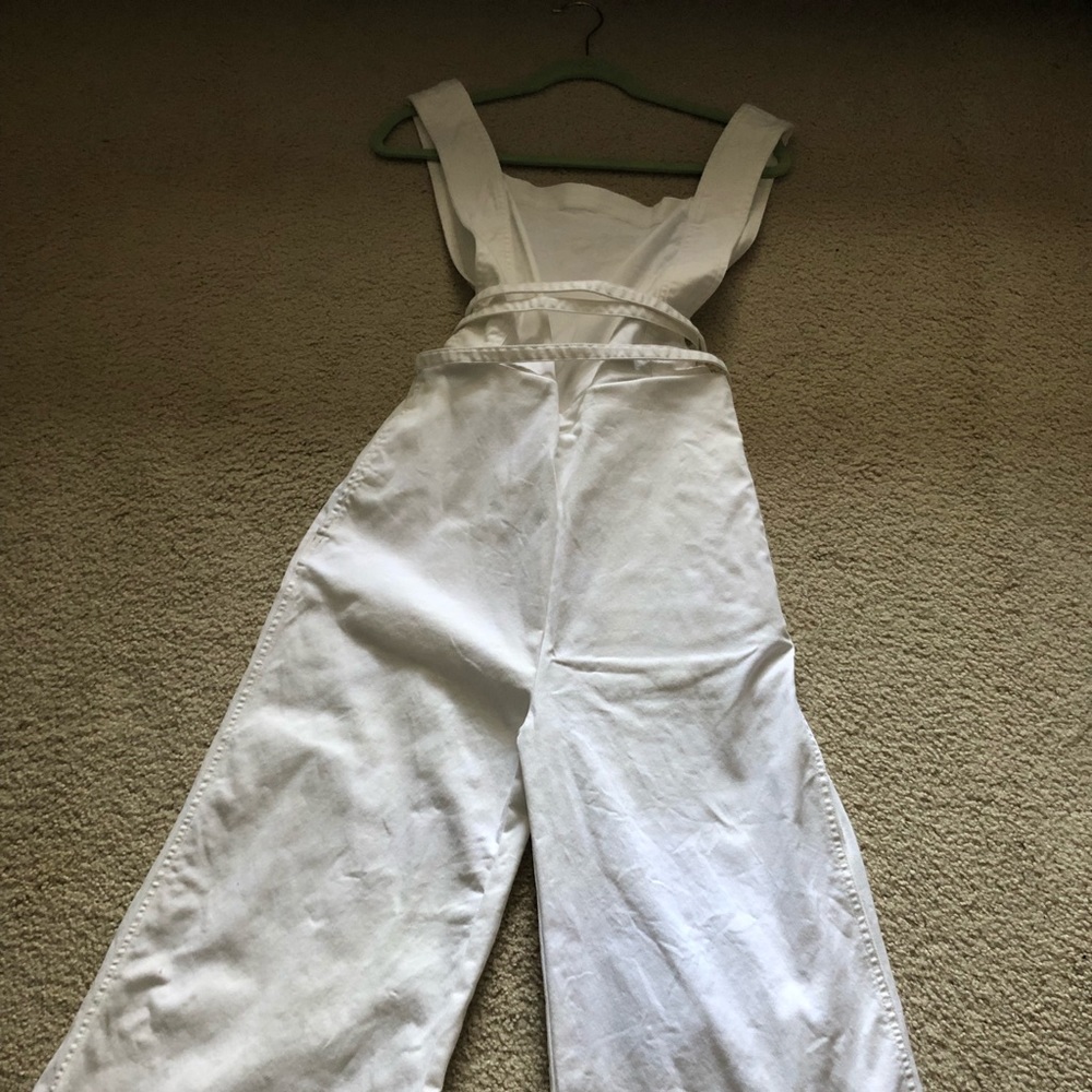 White Denim Jumpsuit with Tie Waist